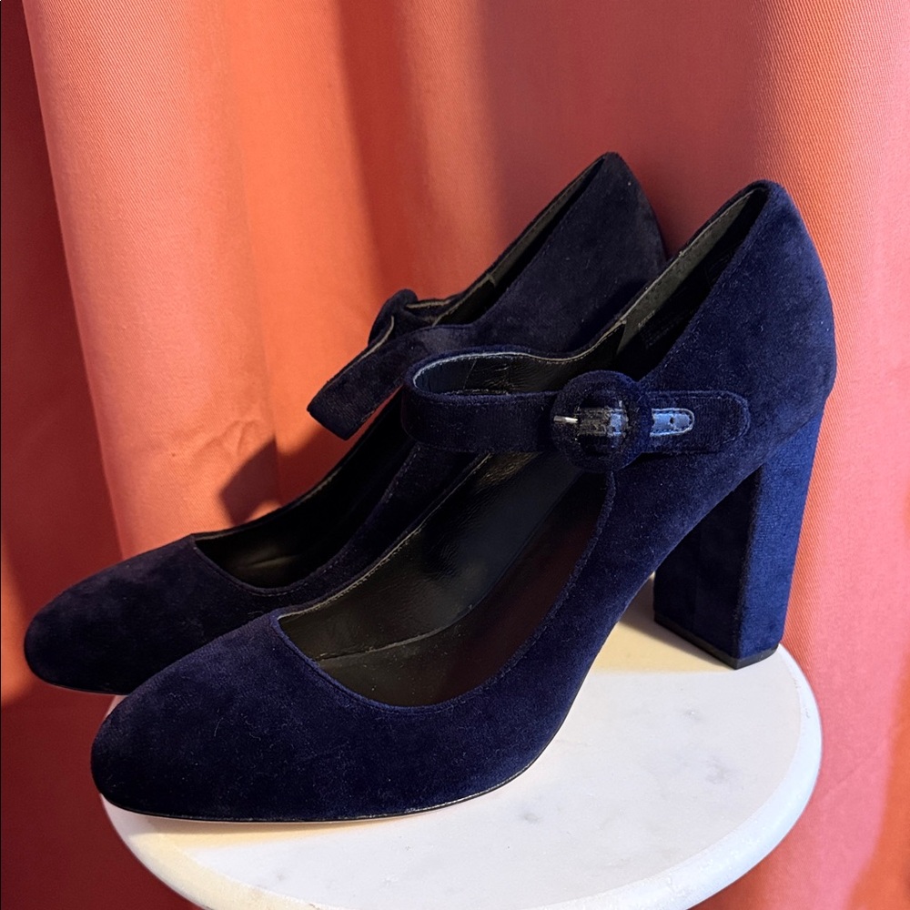NWOT Lands' End Midnight Sapphire Velvet Block Heel Mary Janes Size 11